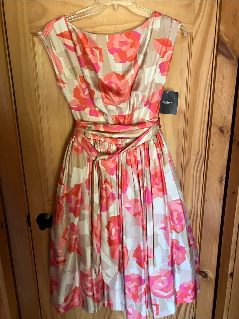 Liz Claiborne Silk Pink and Cream Fit-and-Flare Party Dress